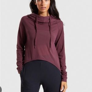 Gymshark Aura Hoodie Ruched L/S Winter Cowl Neck Berry Red Sheer Women's Size S